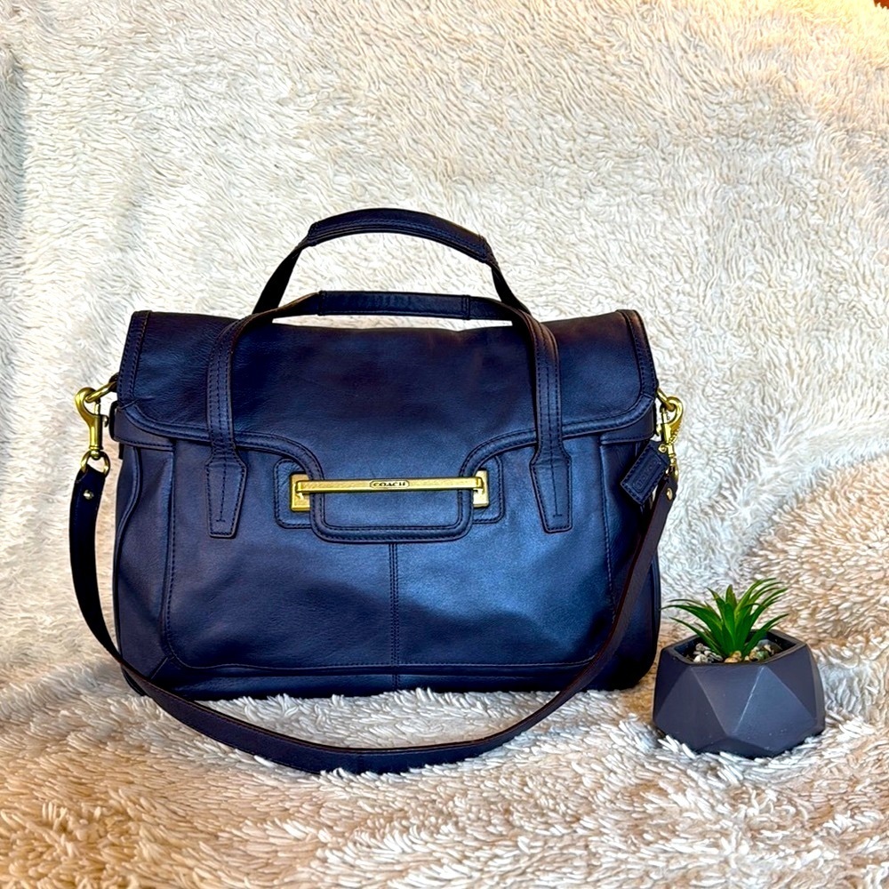 👜RARE!!! COACH TAYLOR LEATHER MARIN SATCHEL CARRYALL Navy blue - Picture 1 of 15